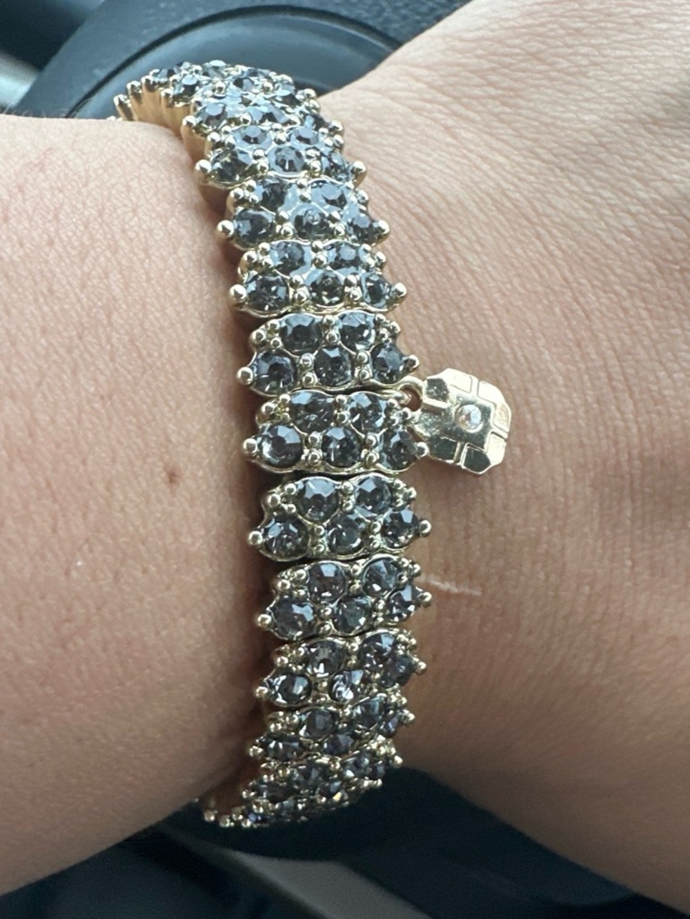 Gold Bracelet with Black Crystal Accents